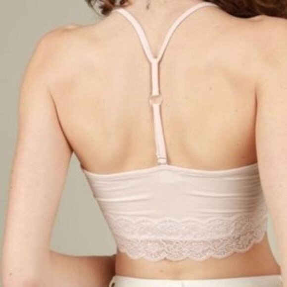Baby Pink T-Back Lace Trim Bralette - Picture 2 of 5